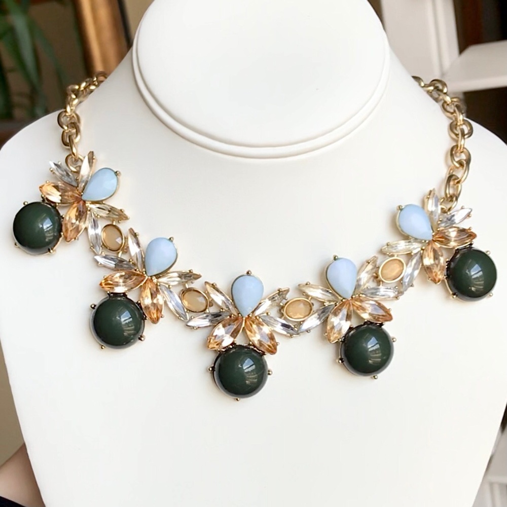 Statement Necklace, Lee by Lee‎ Angel | Baby Blue, Forest Green & Rhinestones